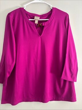 Chico's Magenta Keyhole 3/4 Sleeve Tunic